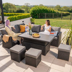 Rosen 9 Seater Rattan Garden Dining Set With Lift-Up Table And 3 Stools