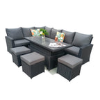 Rosen 9 Seater Rattan Garden Dining Set With Lift-Up Table And 3 Stools