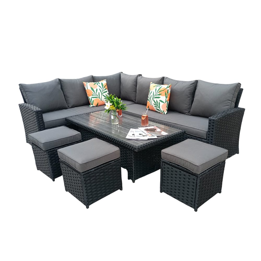 Rosen 9 Seater Rattan Garden Dining Set With Lift-Up Table And 3 Stools