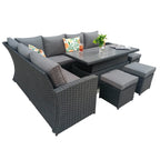 Rosen 9 Seater Rattan Garden Dining Set With Lift-Up Table And 3 Stools