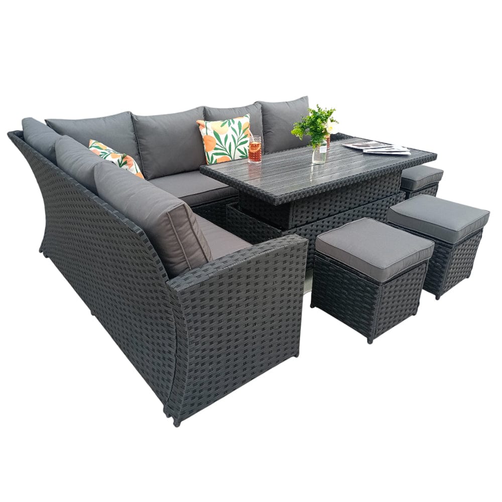 Rosen 9 Seater Rattan Garden Dining Set With Lift-Up Table And 3 Stools