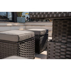 Rosen 9 Seater Rattan Garden Dining Set With Lift-Up Table And 3 Stools