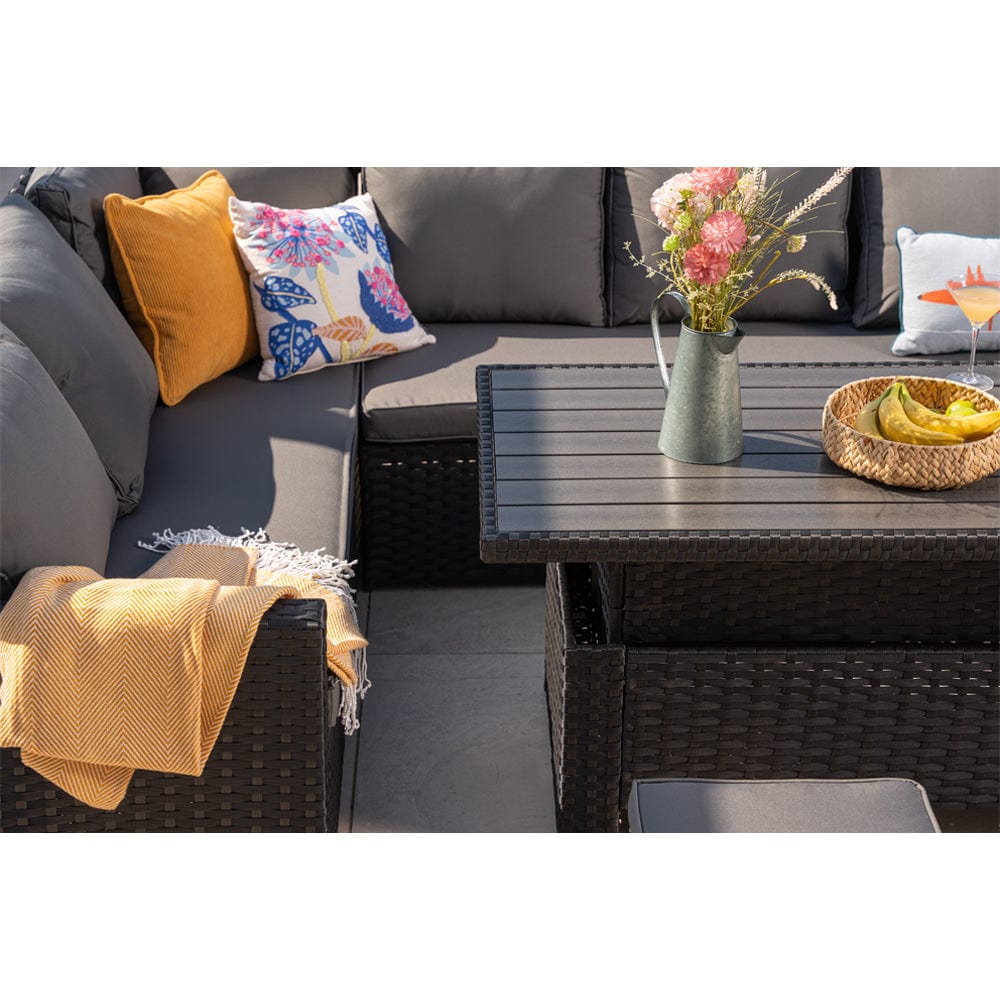 Rosen 9 Seater Rattan Garden Dining Set With Lift-Up Table And 3 Stools