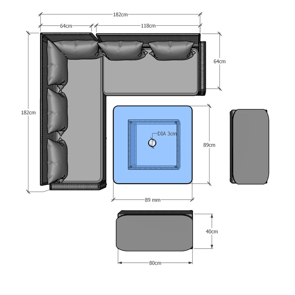 Rosen 9 Seater Rattan Garden Furniture Cube Dining Set With Parasol In Grey