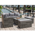 Rosen Rattan Garden Furniture 9 Seater Corner Sofa Rising Table Set With 2 Benches In Grey