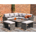 Rosen 9 Seater Rattan Dining Corner Sofa Set with Rising Table In Grey with rain cover option