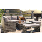 Rosen 9 Seater Rattan Dining Corner Sofa Set with Rising Table In Grey with rain cover option