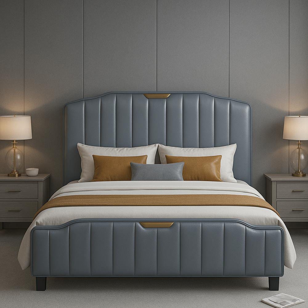 Retro PU Leather Upholstered Bed Frame Double Bed Frame