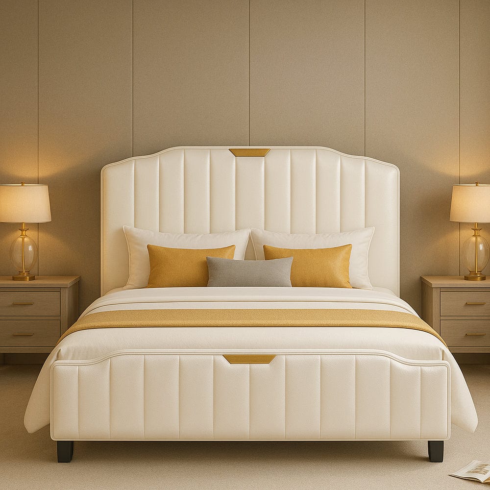 Retro PU Leather Upholstered Bed Frame Double Bed Frame