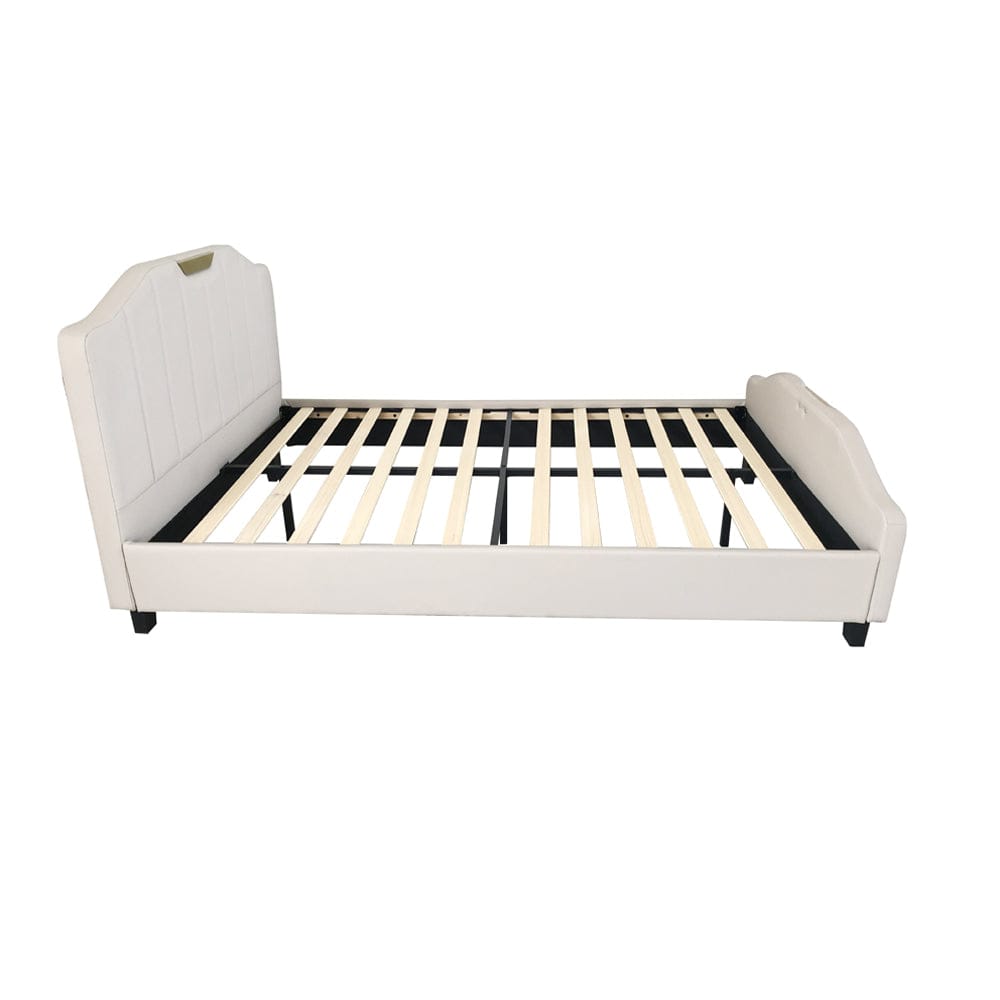 Retro PU Leather Upholstered Bed Frame Double Bed Frame