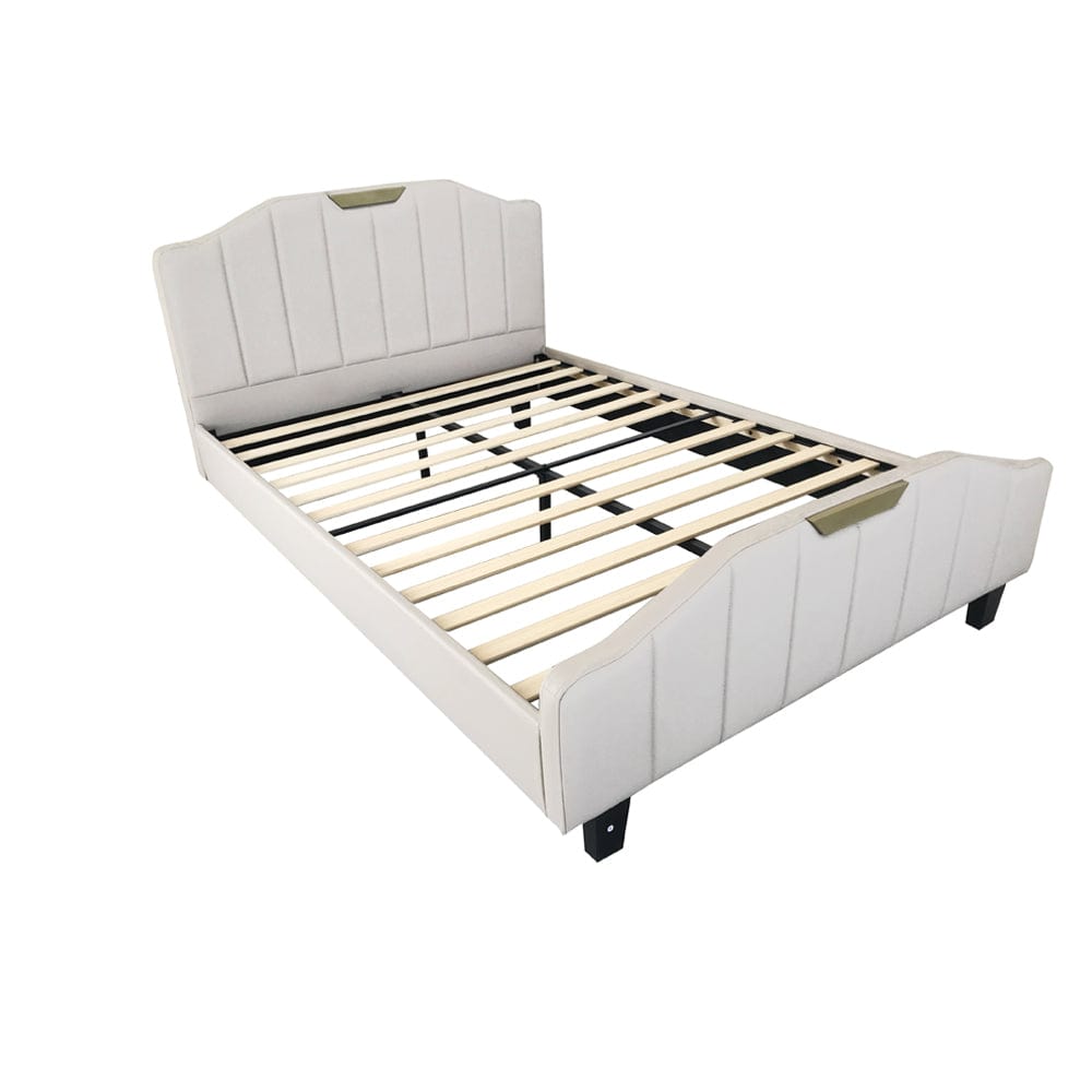 Retro PU Leather Upholstered Bed Frame Double Bed Frame