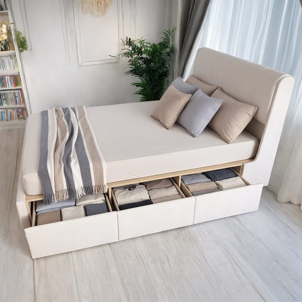 Velvet Upholstered Lift Up Ottoman Bed Frame with 3 Drawers Double Bed