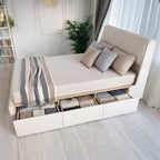 Velvet Upholstered Lift Up Ottoman Bed Frame with 3 Drawers Double Bed