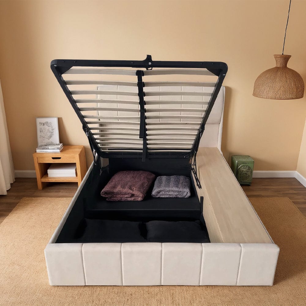 Velvet Upholstered Lift Up Ottoman Bed Frame with 3 Drawers Double Bed