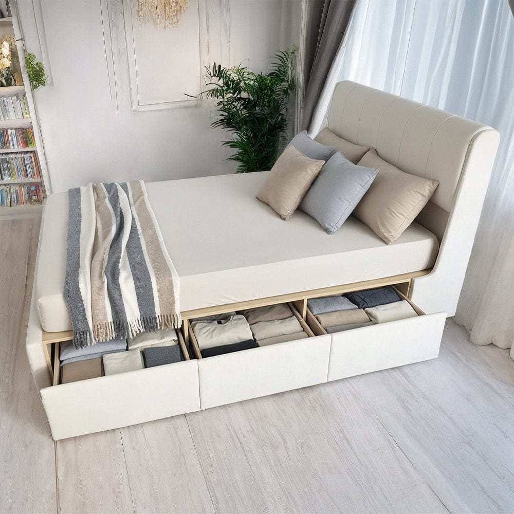 Velvet Upholstered Lift Up Ottoman Bed Frame with 3 Drawers Double Bed