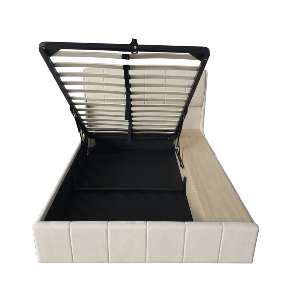 Velvet Upholstered Lift Up Ottoman Bed Frame with 3 Drawers Double Bed