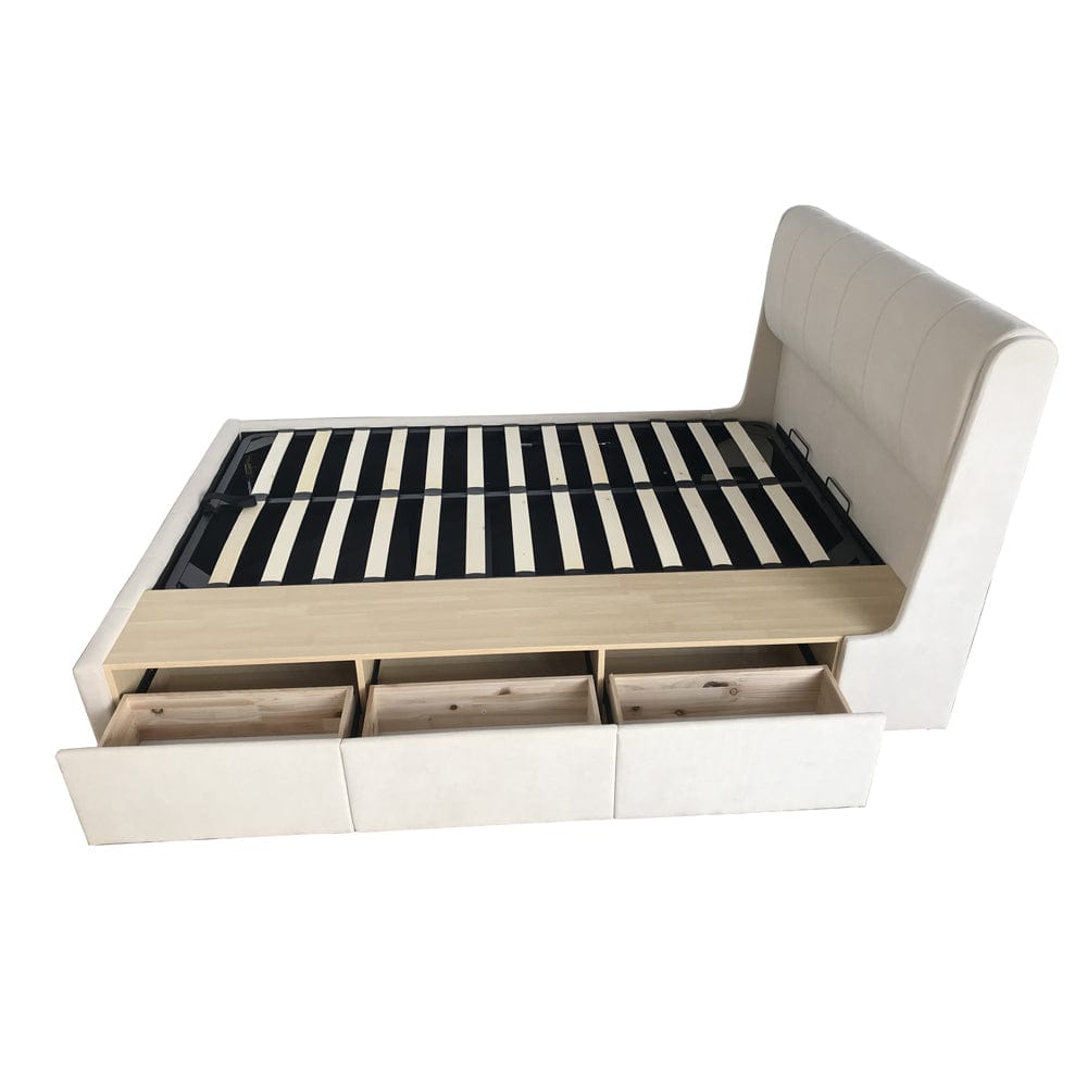 Velvet Upholstered Lift Up Ottoman Bed Frame with 3 Drawers Double Bed