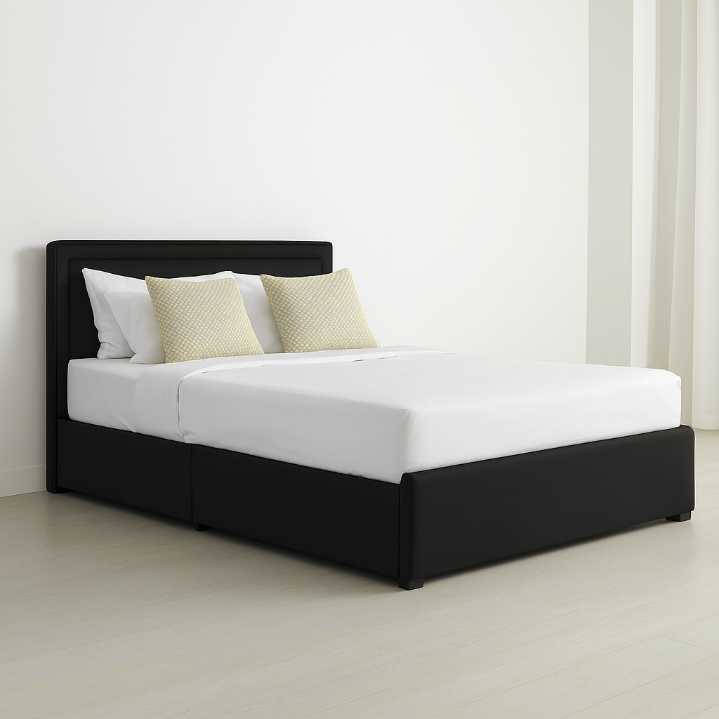 Modern White PU Bed Frame with 4 Drawers Storage and LED Light Head Board and Charging Ports