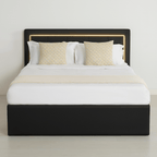 Modern White PU Bed Frame with 4 Drawers Storage and LED Light Head Board and Charging Ports