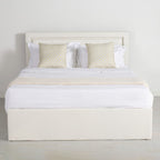 Modern White PU Bed Frame with 4 Drawers Storage and LED Light Head Board and Charging Ports