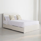 Modern White PU Bed Frame with 4 Drawers Storage and LED Light Head Board and Charging Ports