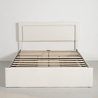 Modern White PU Bed Frame with 4 Drawers Storage and LED Light Head Board and Charging Ports