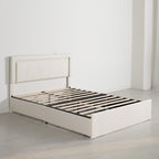 Modern White PU Bed Frame with 4 Drawers Storage and LED Light Head Board and Charging Ports
