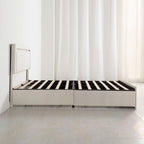 Modern White PU Bed Frame with 4 Drawers Storage and LED Light Head Board and Charging Ports