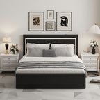 Modern White PU Bed Frame with 4 Drawers Storage and LED Light Head Board and Charging Ports
