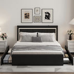 Modern White PU Bed Frame with 4 Drawers Storage and LED Light Head Board and Charging Ports