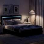 Modern White PU Bed Frame with 4 Drawers Storage and LED Light Head Board and Charging Ports