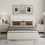 Modern White PU Bed Frame with 4 Drawers Storage and LED Light Head Board and Charging Ports