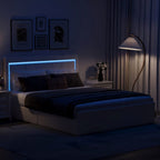 Modern White PU Bed Frame with 4 Drawers Storage and LED Light Head Board and Charging Ports