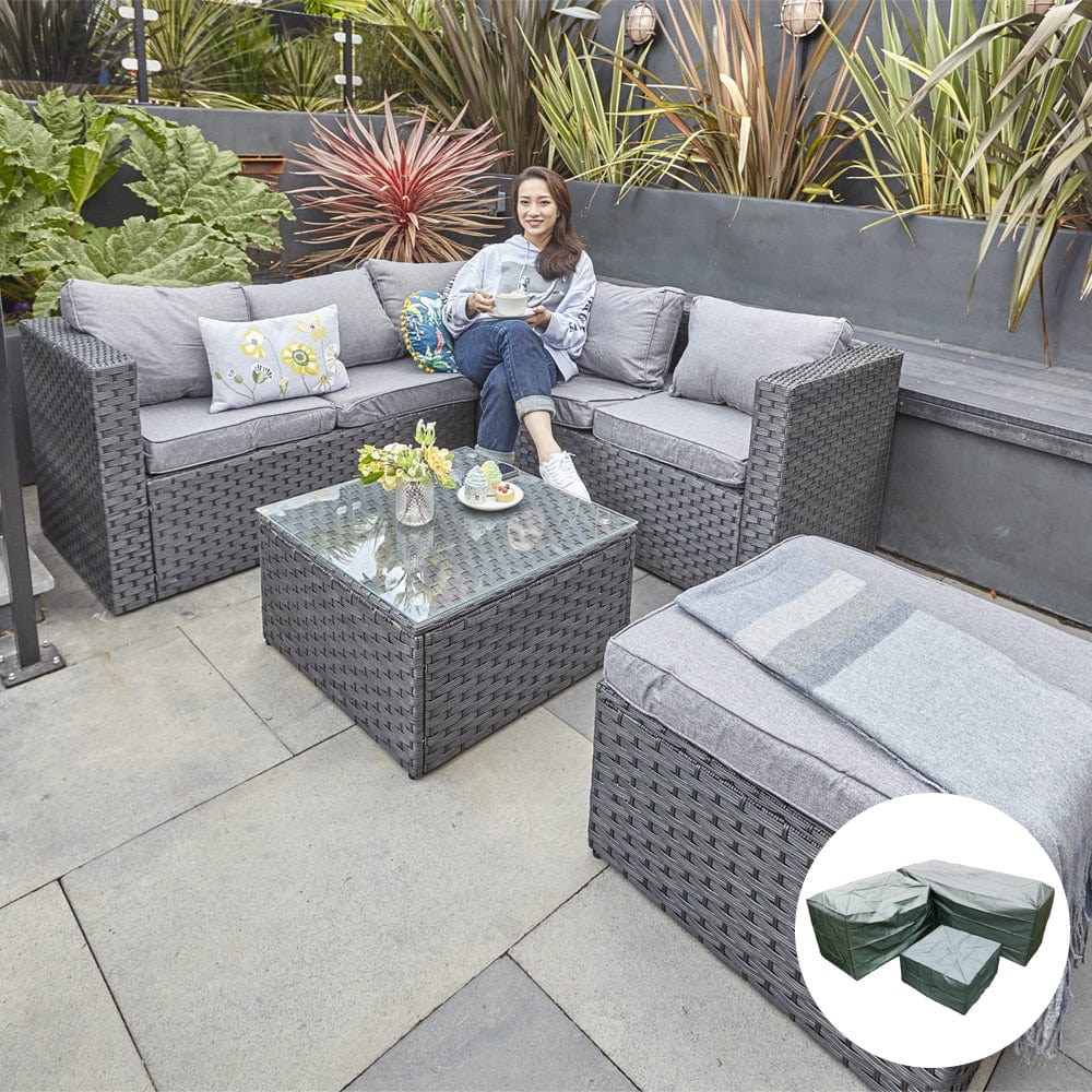 Vancouver 6 Seater Modular Rattan Sofa Set In Black