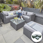 Vancouver 6 Seater Modular Rattan Sofa Set In Black
