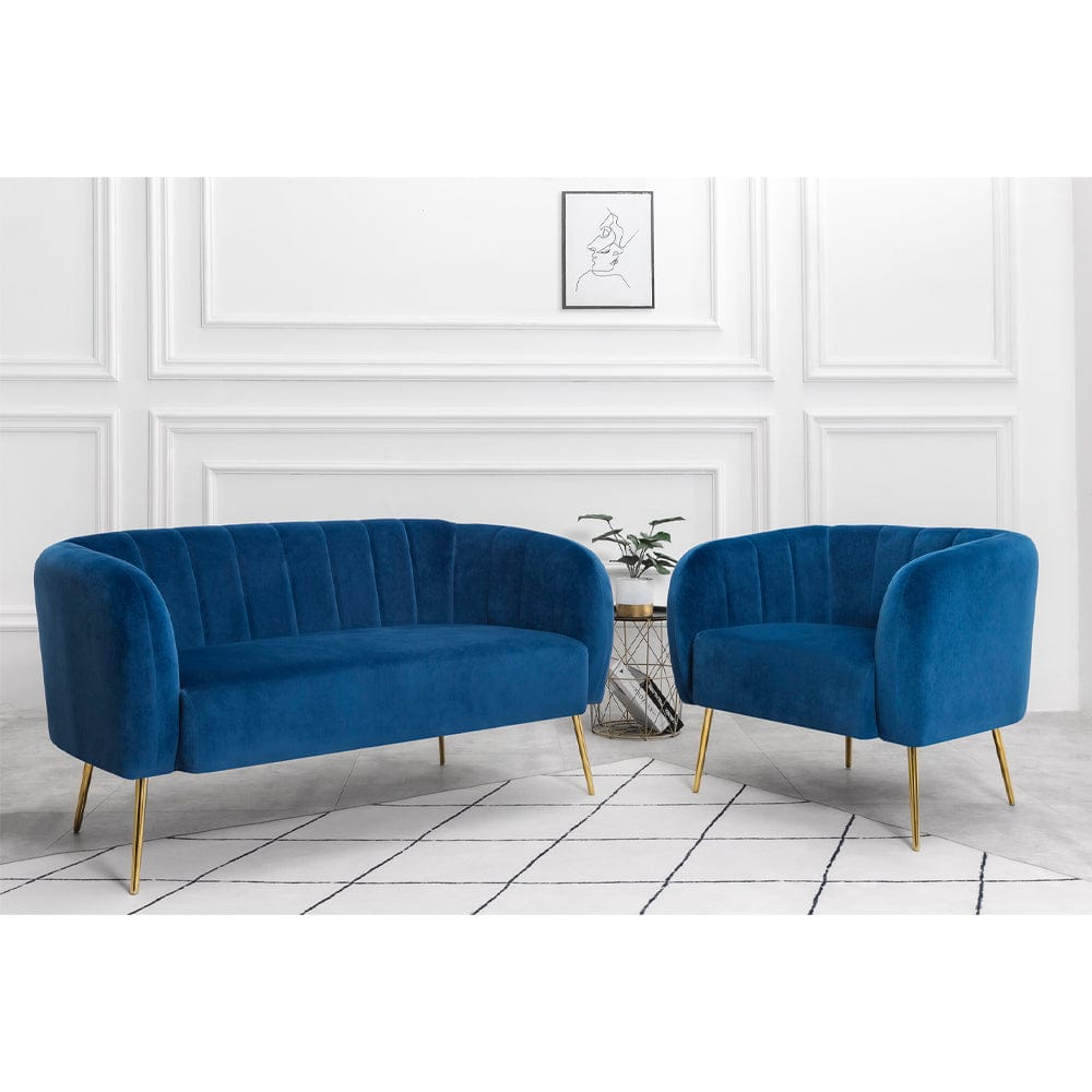 Russell Velvet Two Seater Sofa In Blue