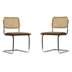 Set Of 2 Boho PU & Rattan Dining Chairs