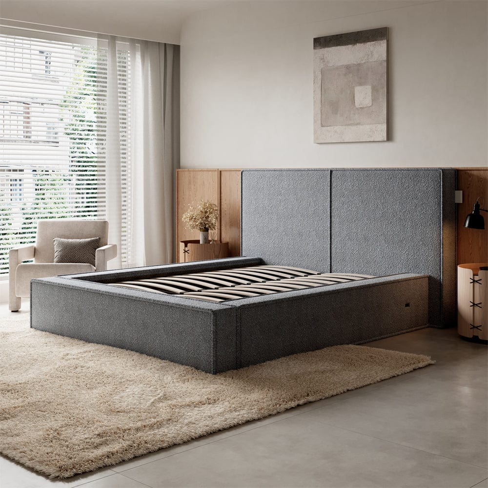 Tessa Boucle Teddy Fleece Pneumatic Bed King Bed Double Bed Frame With USB charger