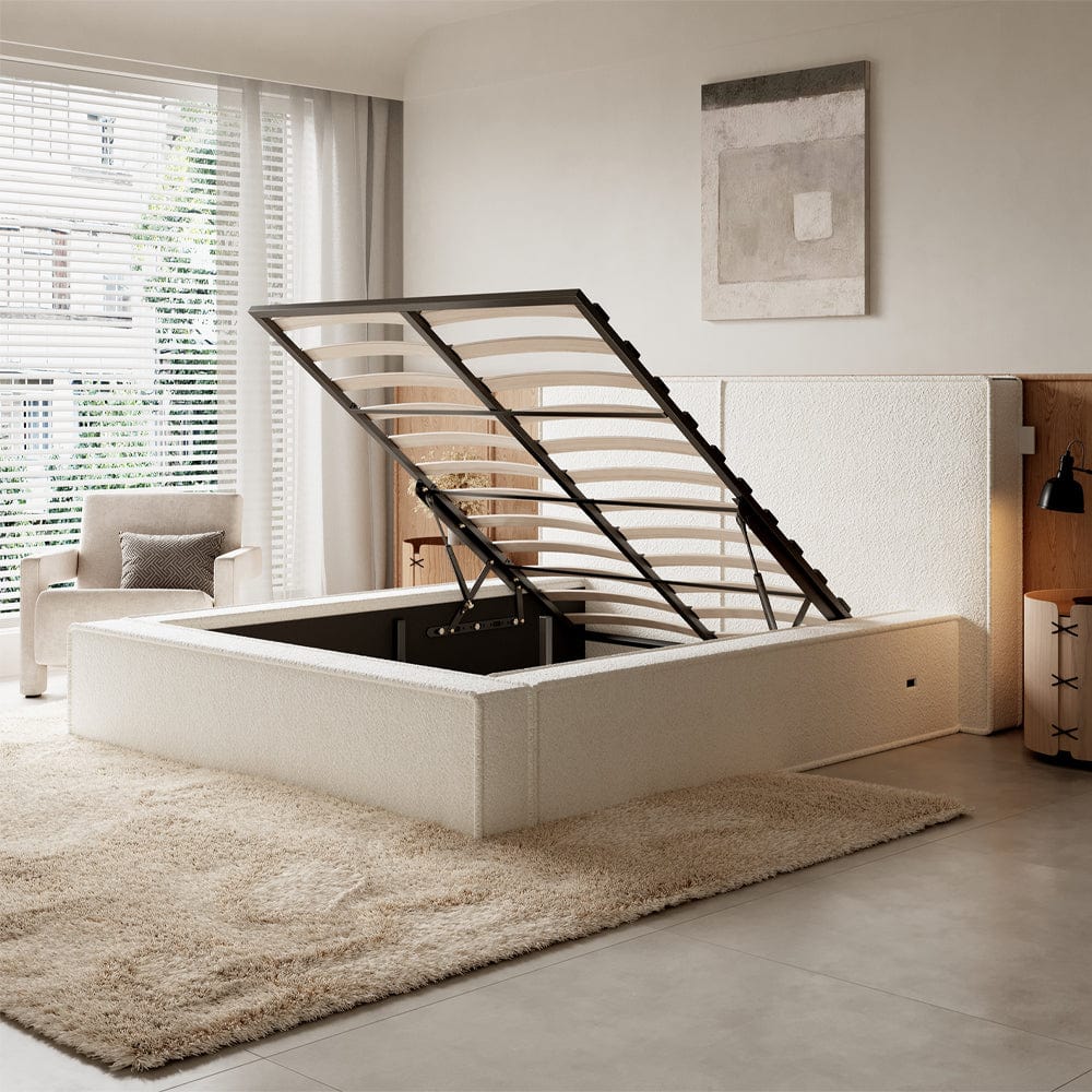 Tessa Boucle Teddy Fleece Pneumatic Bed King Bed Double Bed Frame With USB charger