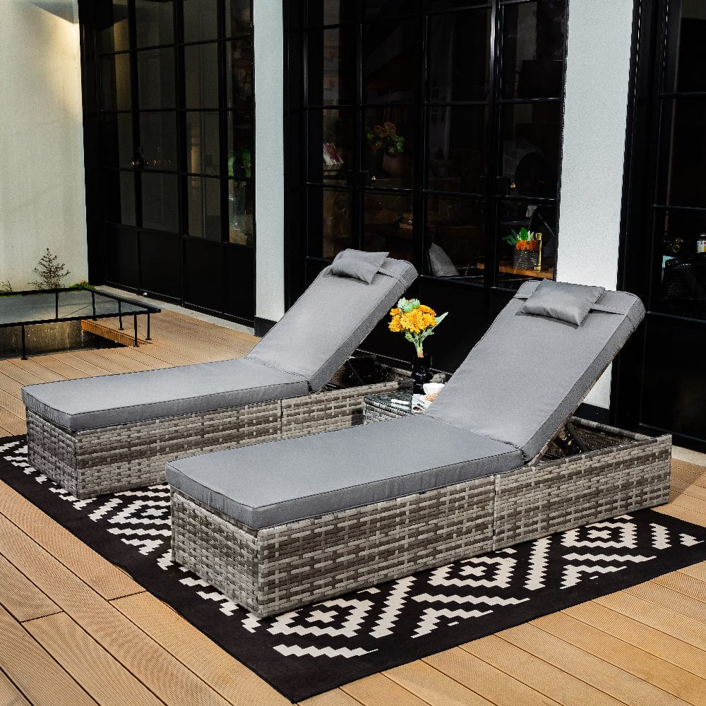 Vancouver Rattan Sun Lounger Set In Grey