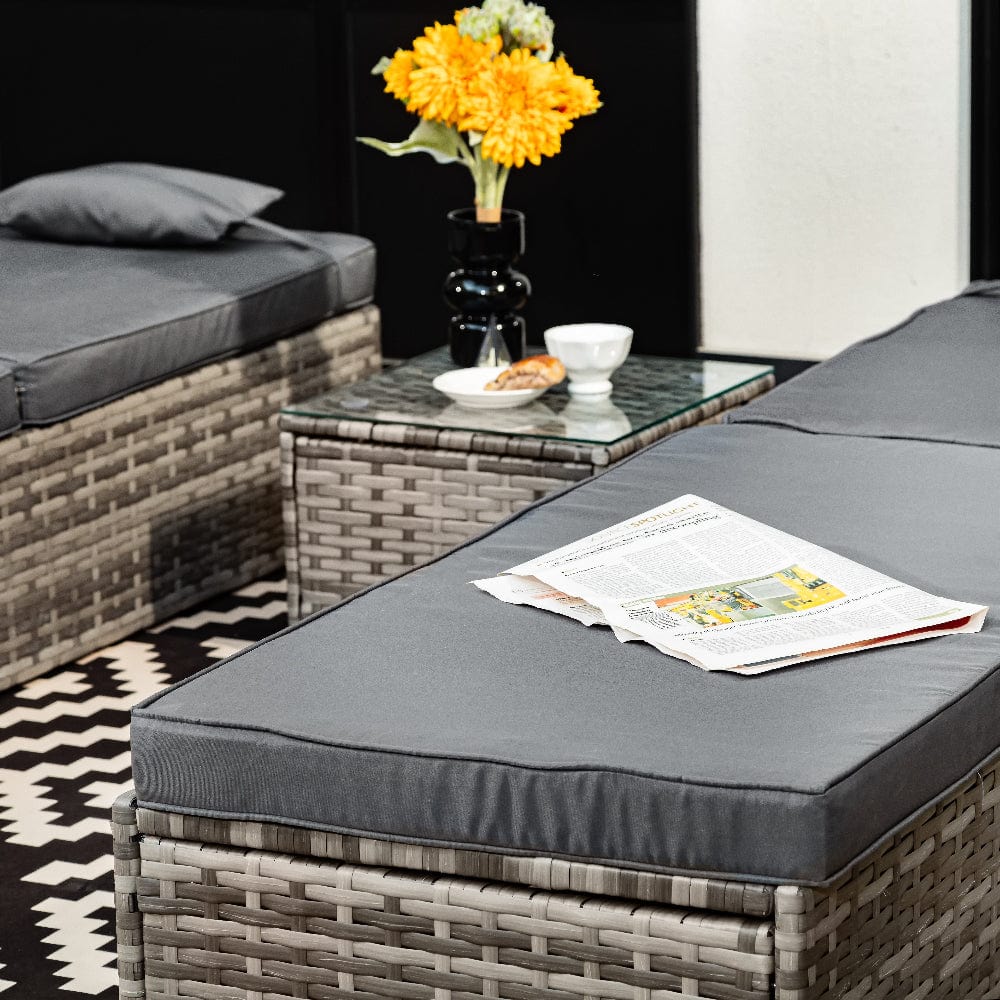 Vancouver Rattan Sun Lounger Set In Grey