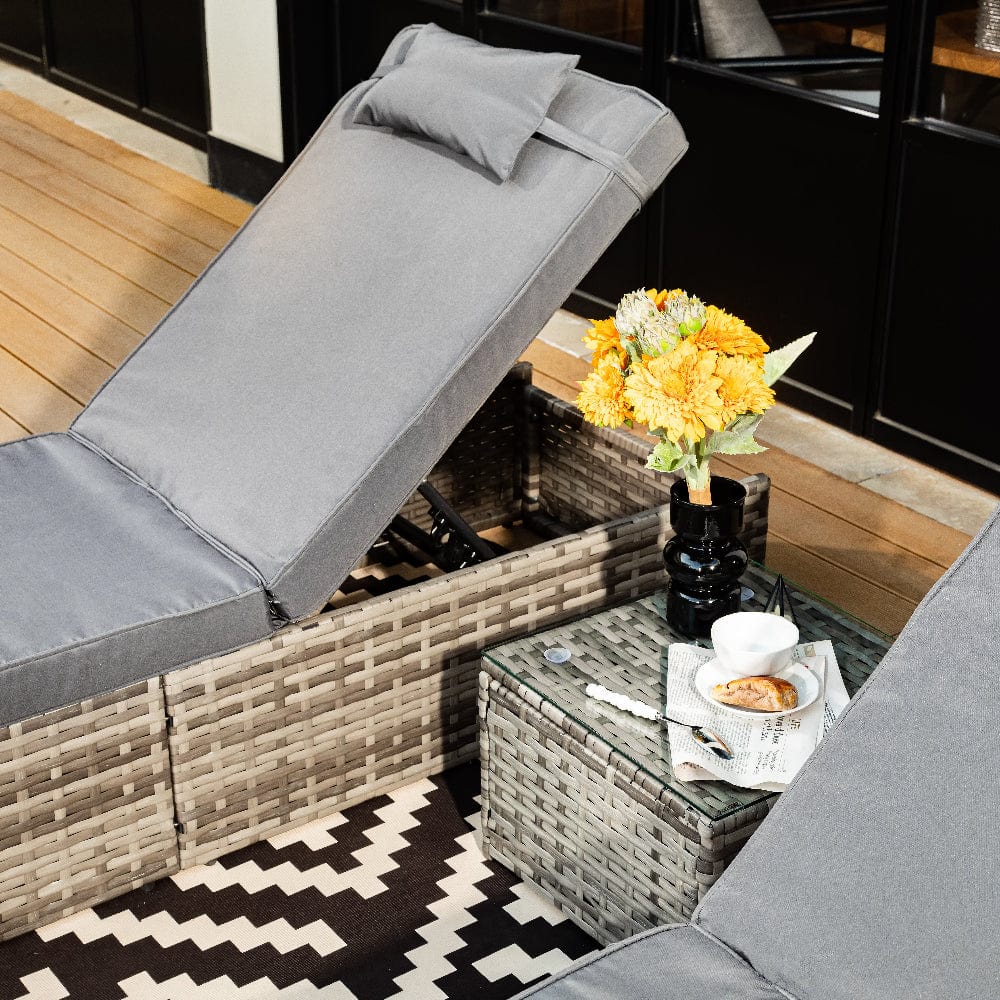 Vancouver Rattan Sun Lounger Set In Grey