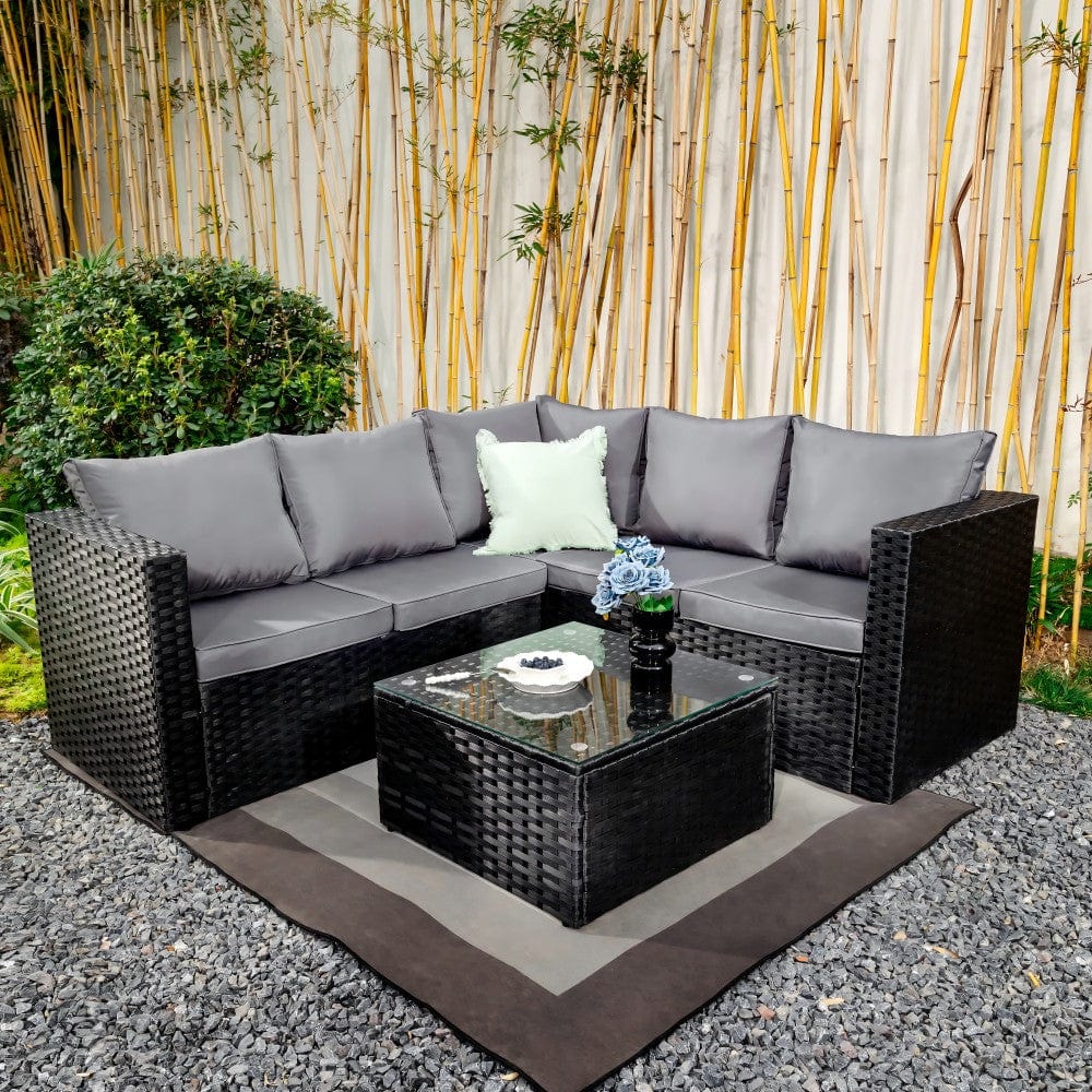 Vancouver 5 Seater Black Rattan Corner Sofa Patio Set