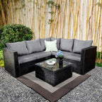 Vancouver 5 Seater Black Rattan Corner Sofa Patio Set