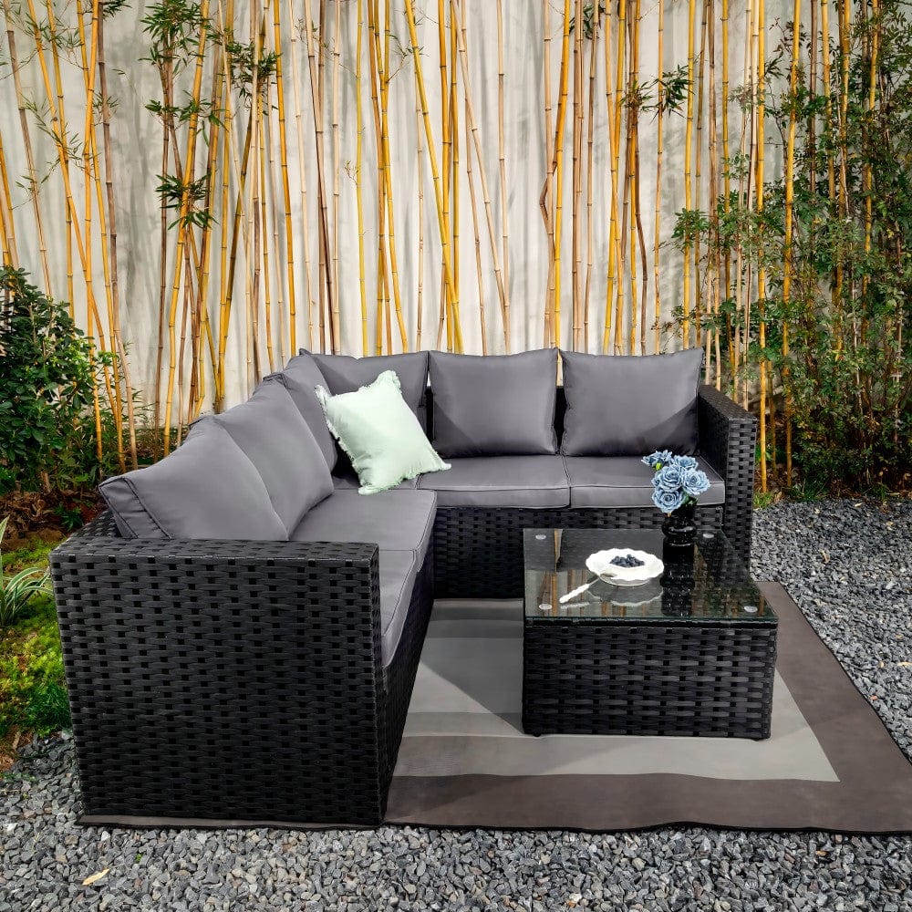Vancouver 5 Seater Black Rattan Corner Sofa Patio Set