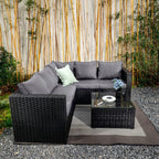 Vancouver 5 Seater Black Rattan Corner Sofa Patio Set