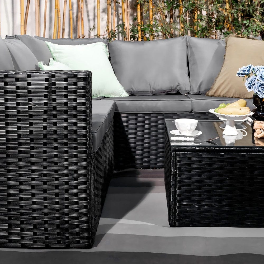 Vancouver 5 Seater Black Rattan Corner Sofa Patio Set