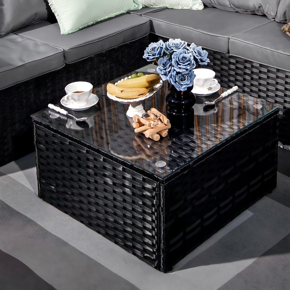 Vancouver 5 Seater Black Rattan Corner Sofa Patio Set