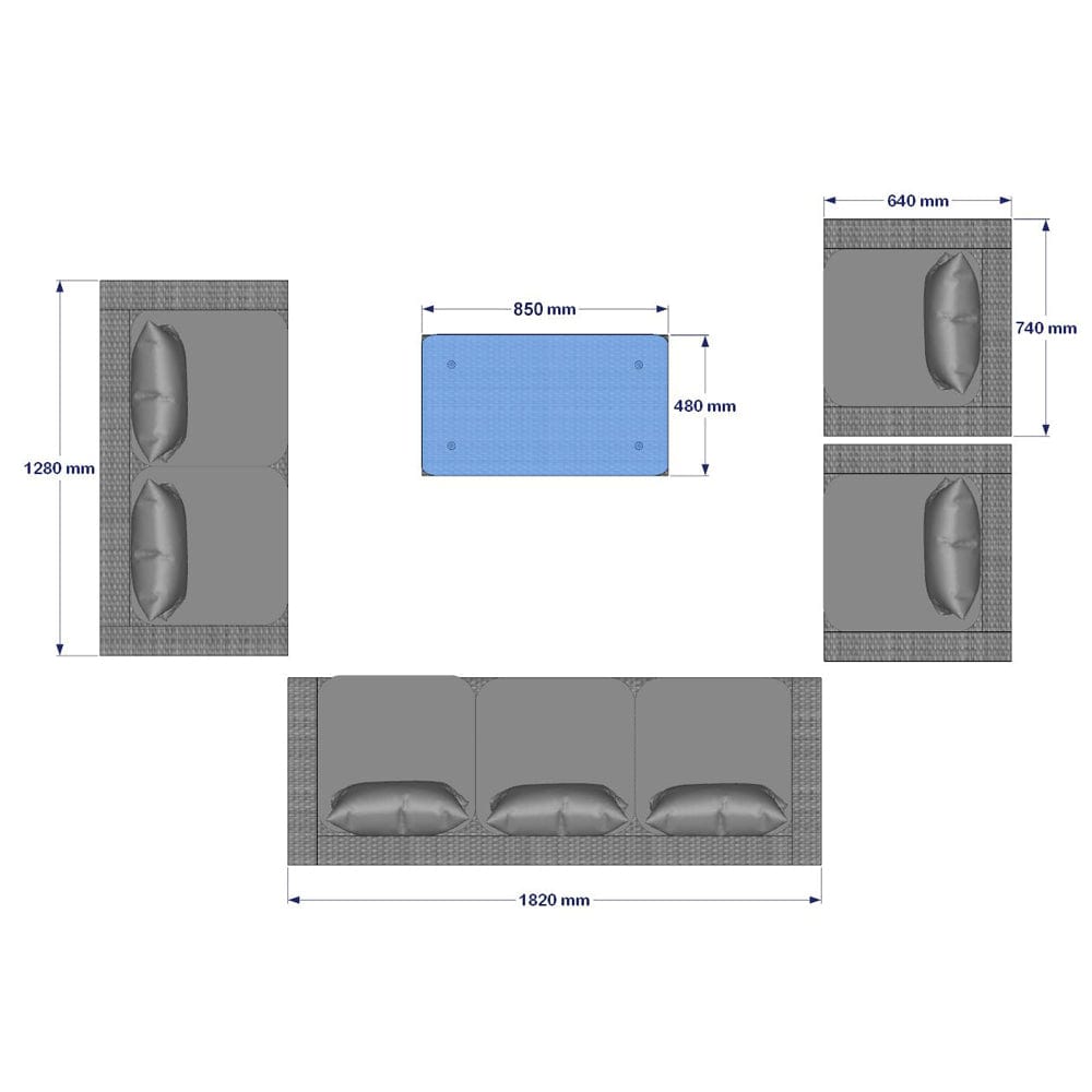 Vancouver 7 Seater Rattan Garden Sofa Set In Grey