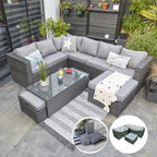 Vancouver 9 Seater Corner Rattan Garden Set In Black
